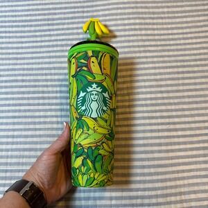 Starbucks FARM Rio Banana Print Cold Cup Tumbler 24oz with Straw Topper NEW